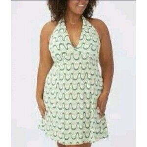 Cotton On Curve Womens Halter Mini Dress Plus Rommy Wave Grass Green Sz 24 New
